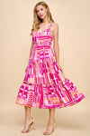 Printed Adjustable Spaghetti Straps Midi Dress Pink