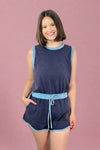French Terry Sleeveless Romper - Navy