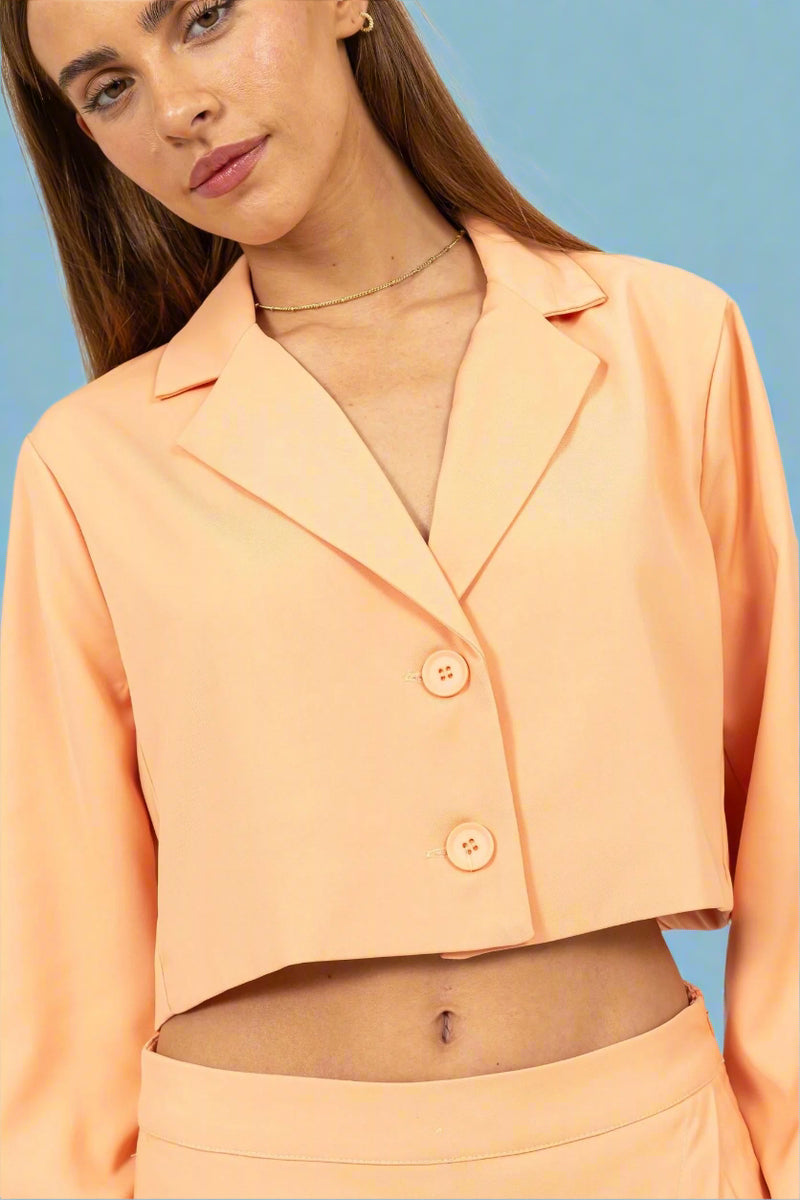 Cropped Button Down Blazer - Apricot