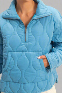 Quilted Half Zip Pullover - Blue