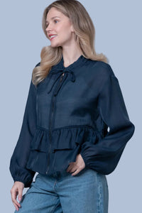 Sheer Tiered Top - Navy
