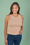 Striped Fitted Tank Top - Tan