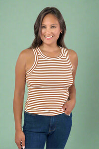 Striped Fitted Tank Top - Tan