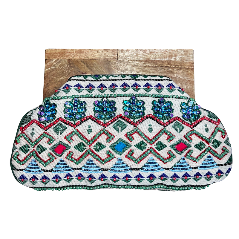 Celebration Beaded Clutch Bag Wooden Handle