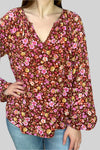 V-Neck Floral Top Brick