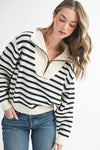 Half-Zip Pointelle Stripe Sweater