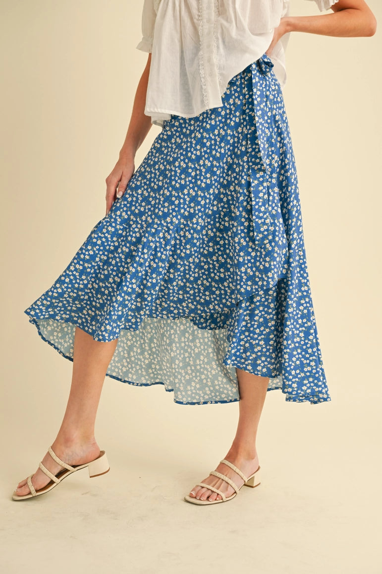 Berti Floral Wrap Skirt - Cobalt