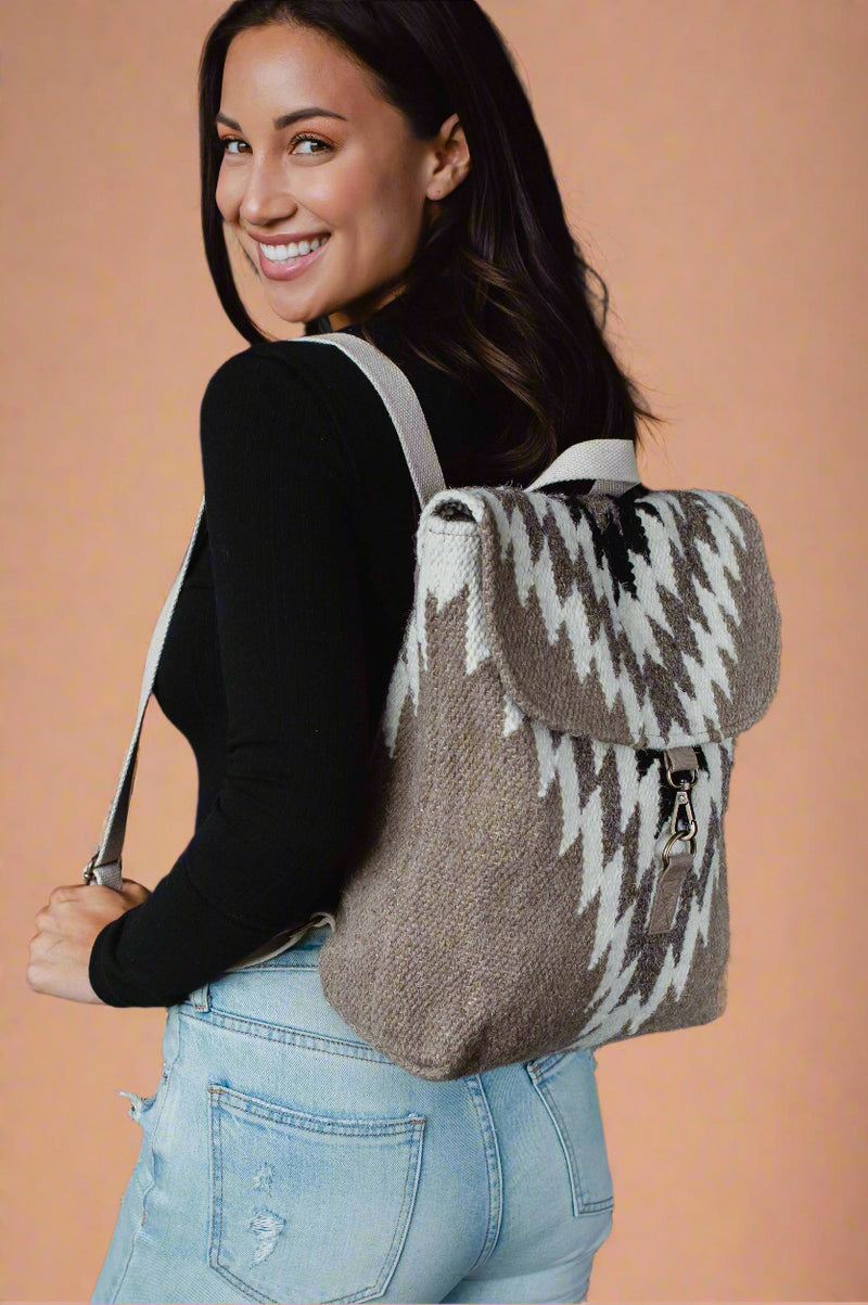 Taupe, Cream & Black Aztec Backpack