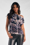 Marble Print Sleeveless Top - Brown