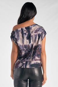 Marble Print Sleeveless Top - Brown
