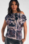 Marble Print Sleeveless Top - Brown