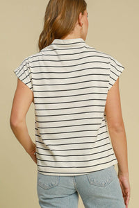 Stripe Knit Mock Neck Top - Cream