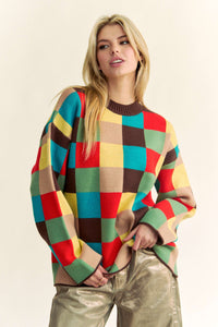 Multi Color Blocked Pullover Sweater Top