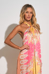 Silky Halter Maxi Dress - Pink Bali
