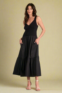 Tiered Sweater Tank Dress - Black