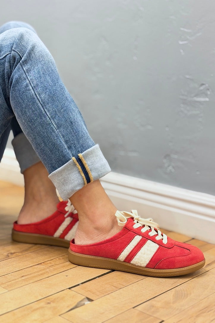 Sandra Stripe Backless Mule - Red