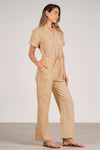 Short Sleeve Linen Jumpsuit Taupe