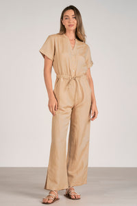 Short Sleeve Linen Jumpsuit Taupe