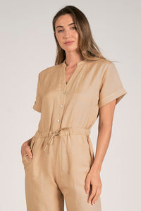 Short Sleeve Linen Jumpsuit Taupe