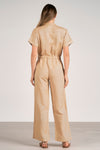 Short Sleeve Linen Jumpsuit Taupe