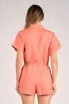 Short Sleeve Linen Romper Coral