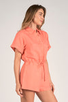 Short Sleeve Linen Romper Coral