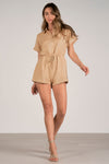 Short Sleeve Linen Romper Taupe