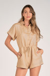 Short Sleeve Linen Romper Taupe