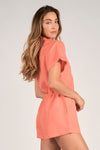 Short Sleeve Linen Romper Coral