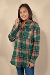 Plaid Button Up Flannel Shirt - Dark Green