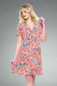 Button Up Vintage Floral Print Dress - Red