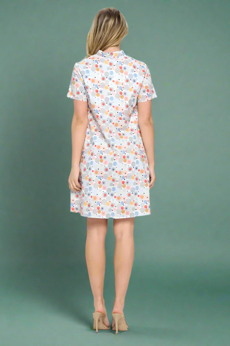 Colorful Dot Print Dress - White