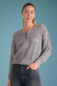 Open Knit Zip Up - Grey