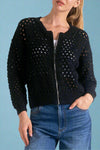 Open Knit Zip Up - Black