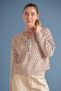 Open Knit Zip Up - Sand