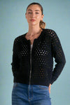Open Knit Zip Up - Black