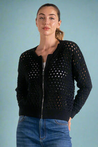 Open Knit Zip Up - Black