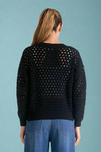 Open Knit Zip Up - Black