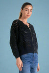 Open Knit Zip Up - Black