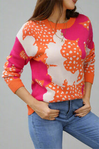 Bold Abstract Knit Sweater - Orange