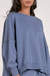Cropped Dolman Sleeve Sweatshirt - Navy