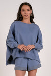 Cropped Dolman Sleeve Sweatshirt - Navy