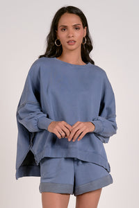 Cropped Dolman Sleeve Sweatshirt - Navy