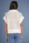 Open Knit Quarter Zip Sweater - White