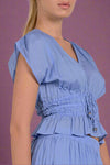 Cinched Waist Tie Top Blue
