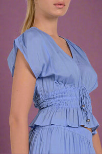 Cinched Waist Tie Top Blue