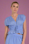 Cinched Waist Tie Top Blue