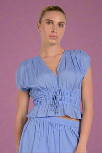 Cinched Waist Tie Top Blue