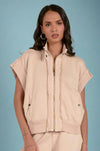 Cap Sleeve Zip Up - Sand