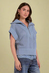 Open Knit Quarter Zip Sweater - Blue